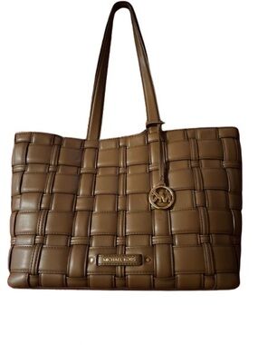 Michael Kors Tan Woven Leather Tote with MK Charm - excellent condition!!